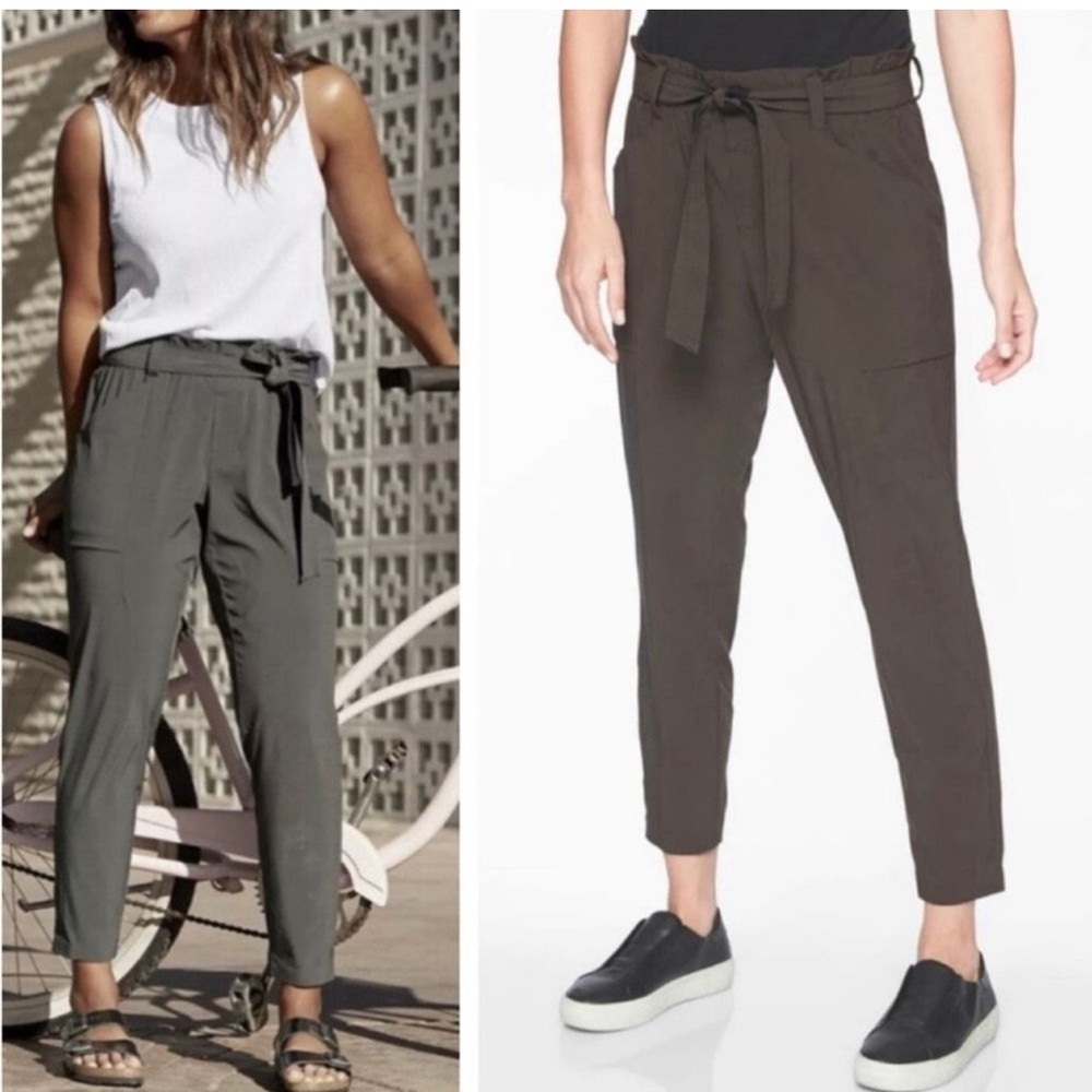 Athleta Charcoal Tie-Waist Cropped Pants